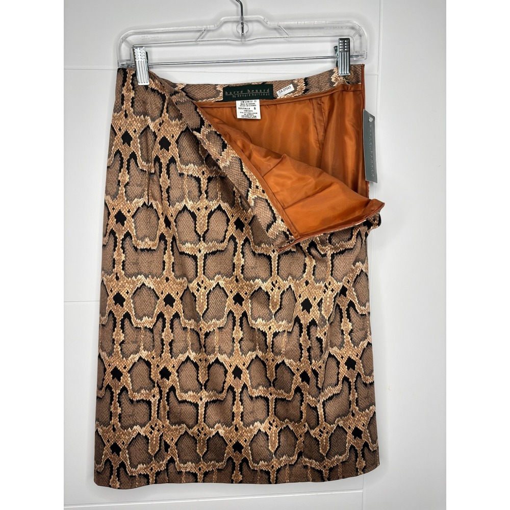 Harve Benard Pencil Skirt Womens 6 Brown New Snakeskin Print Cotton Blend Lined